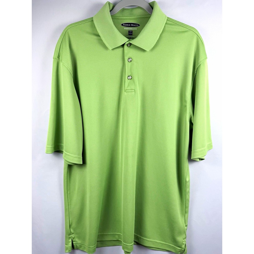 Pebble Beach Performance Mens XL Golf Polo Green Check Moisture Wicking Shirt
